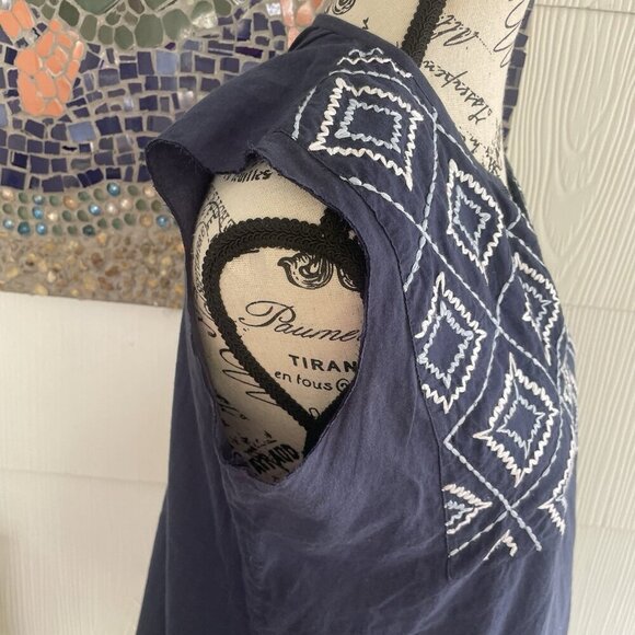 Madison Matthews Hand Embroidered Blue & White Cotton Tunic Top Size Small (Z5) - Picture 5 of 13